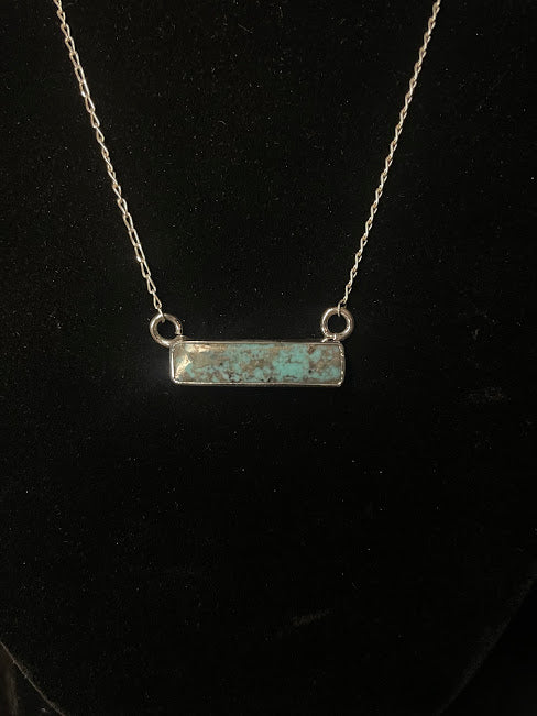 Skinny Real Turquoise Bar Necklace - Regul Silver