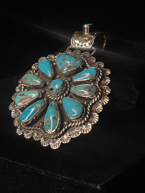 Large Southwest Style Cluster Pendant | Babiecora Turquoise - Regul Silver