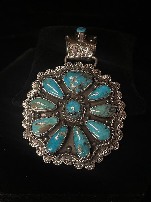 Large Southwest Style Cluster Pendant | Babiecora Turquoise - Regul Silver