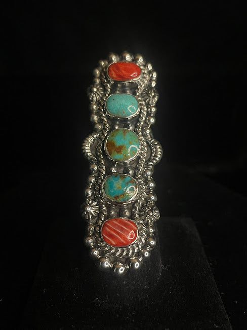 One Of A Kind Six Stone Turquoise And Spiny Oyster Ring | Real Turquoise