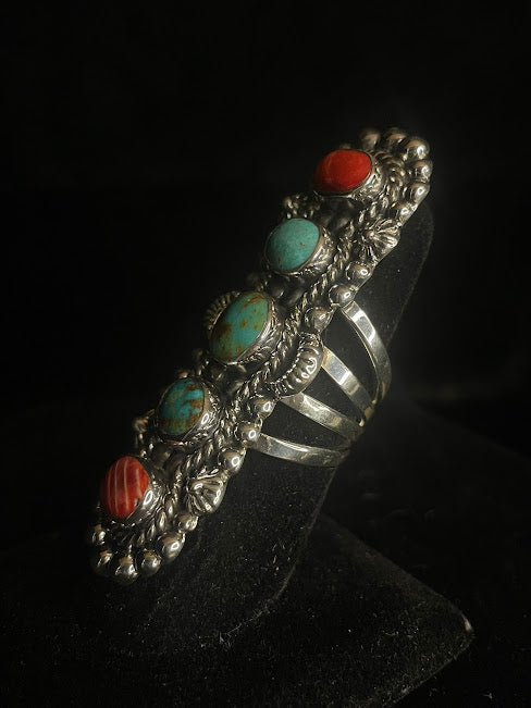 One Of A Kind Six Stone Turquoise And Spiny Oyster Ring | Real Turquoise