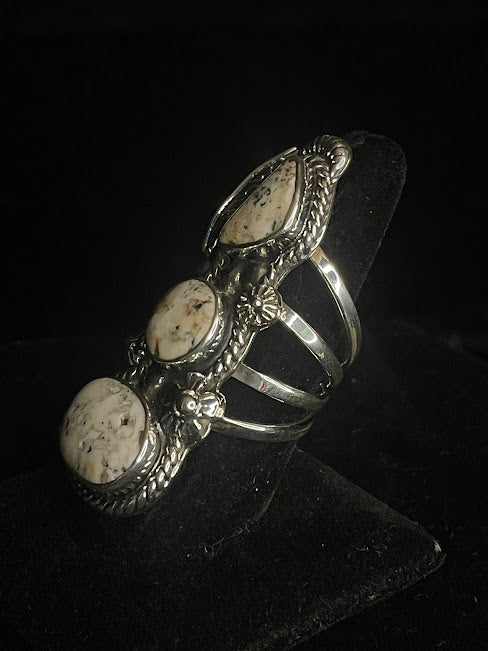 White Buffalo Sterling Silver Three-Stone Artisan Ring | Handmade - Regul Silver