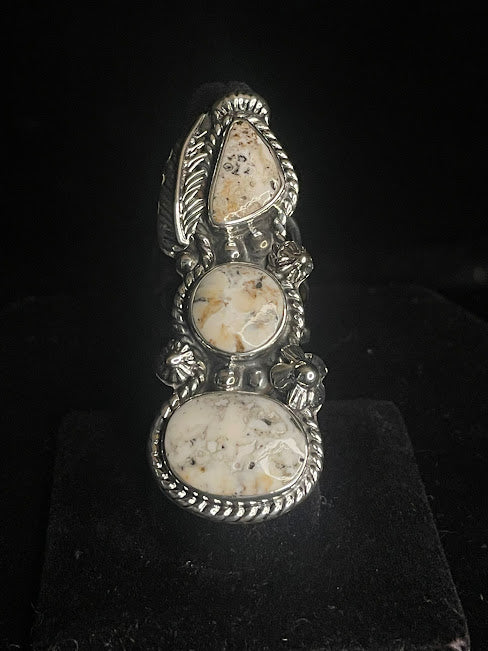 White Buffalo Sterling Silver Three-Stone Artisan Ring | Handmade - Regul Silver