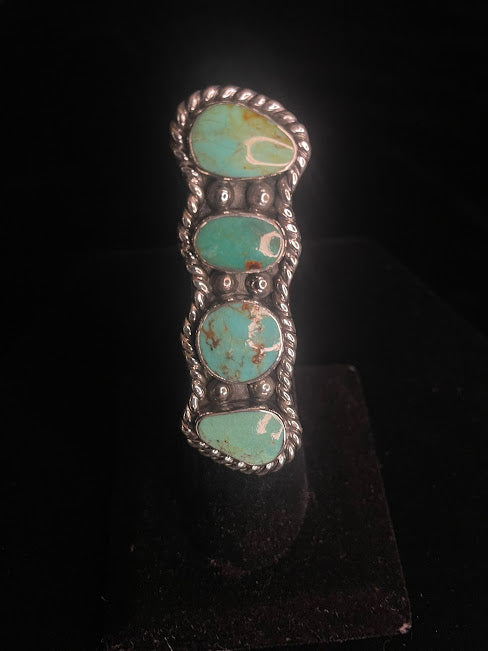Handcrafted Unique Four Stone Genuine Turquoise Rings | One Of A Kind | Adjustable - Regul Silver