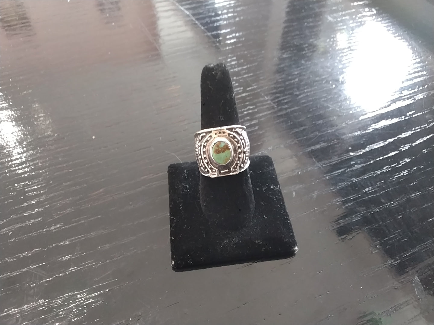 Handcrafted Sterling Silver Oval Turquoise Ring – Beaded Border Design