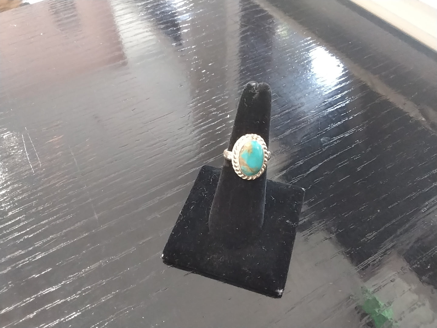 Oval Turquoise Ring – Sterling Silver with Rope-Textured Border