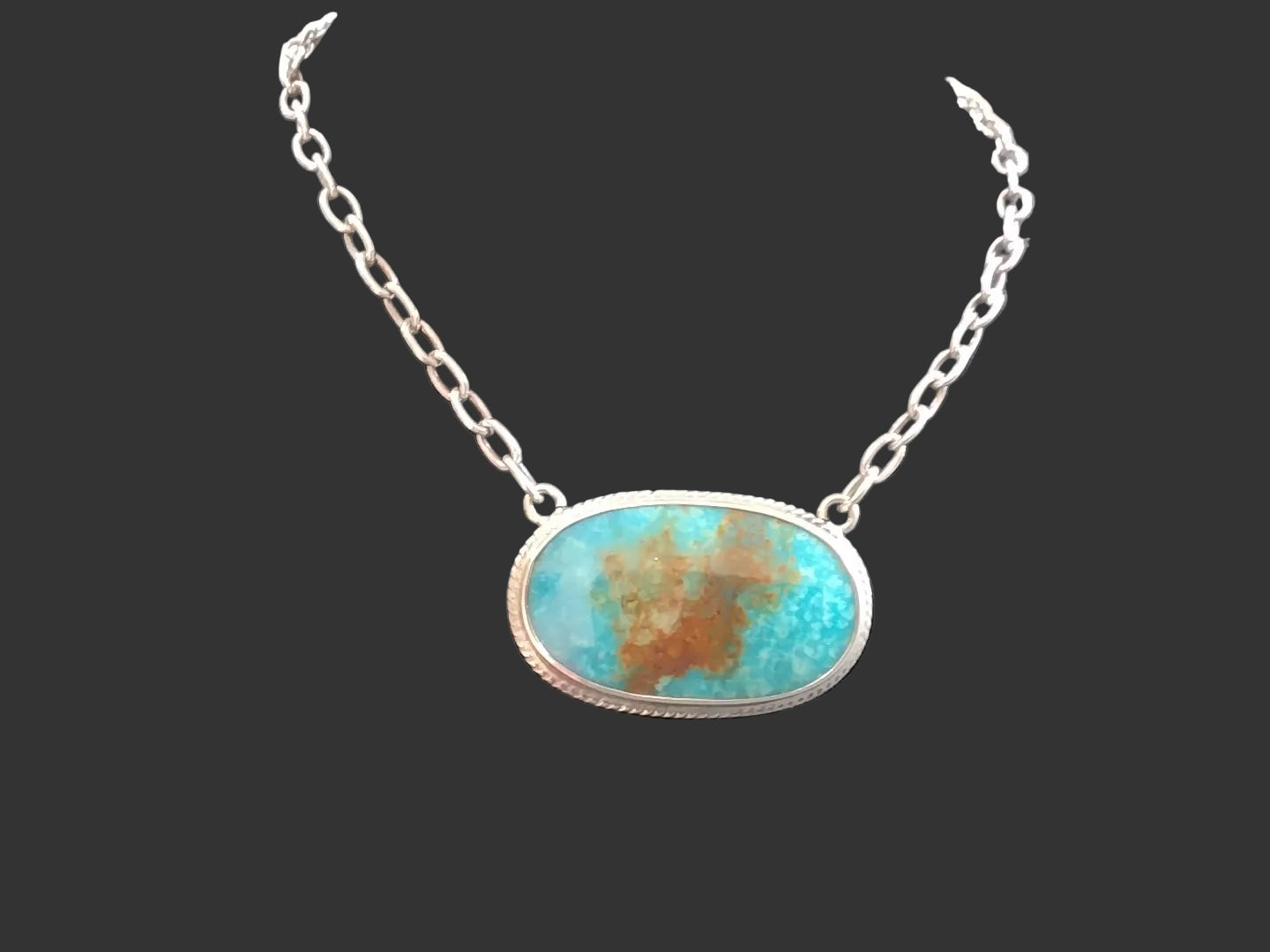 Turquoise Oval Necklace /Silver Chain Link