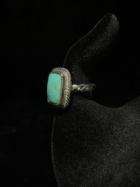 Western Sonoran Single Rectangle Style Blue Turquoise Ring - Regul Silver