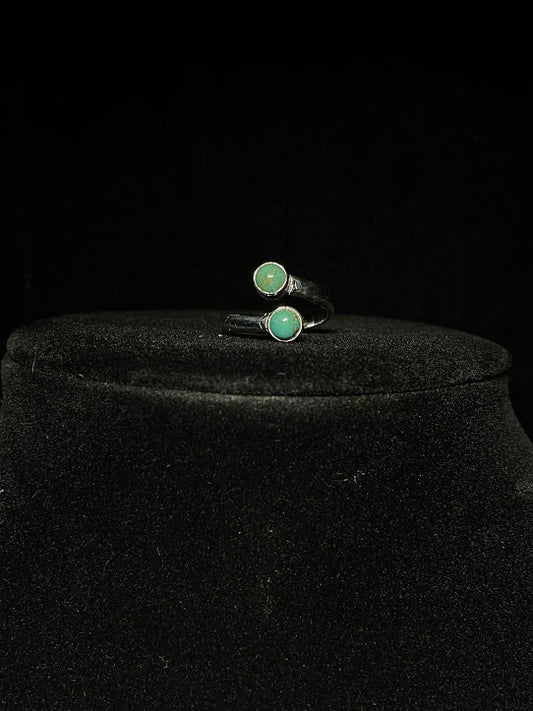 Two Stone Adjustable Real Turquoise Rings|Tiny Twins - Regul Silver