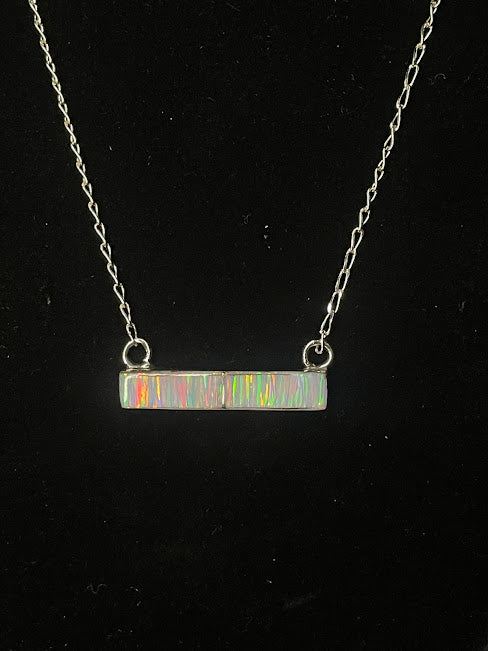 Back view of sterling Silver Opalite Bar Pendant Necklace, Minimalist