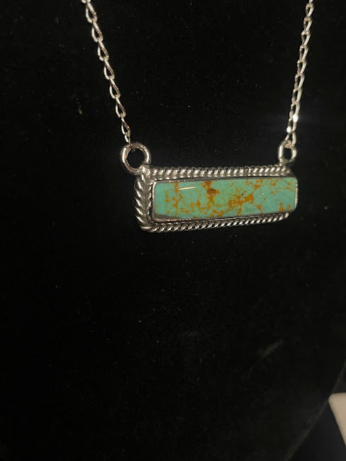 Skinny Real Turquoise Bar Necklace - Regul Silver