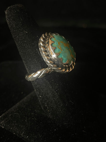 Adjustable Oval Shaped Turquoise Ring | Genuine - Regul Silver