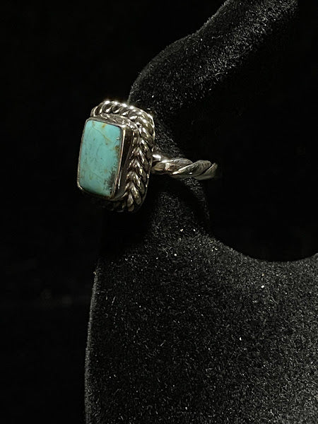 Western Sonoran Single Rectangle Style Blue Turquoise Ring - Regul Silver