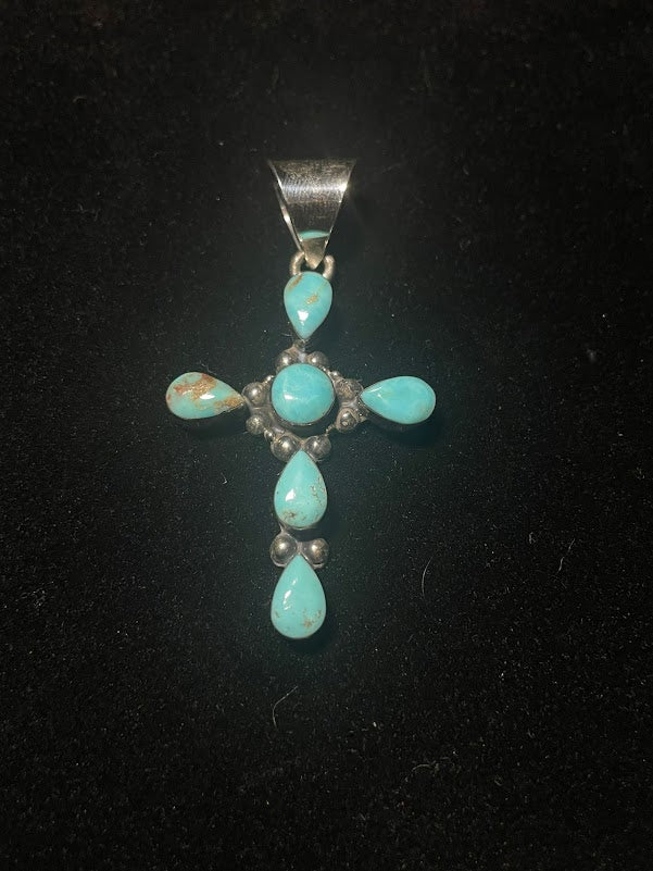 Turquoise & Sterling Silver Classic Cross Pendants - Regul Silver