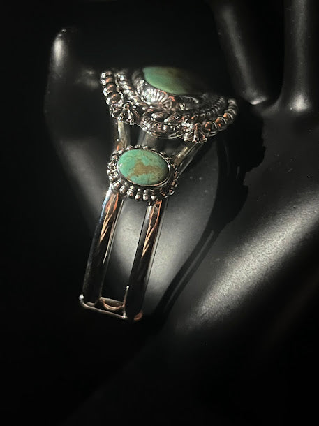 Three-Stone Western Style Turquoise Cuffs - Regul Silver