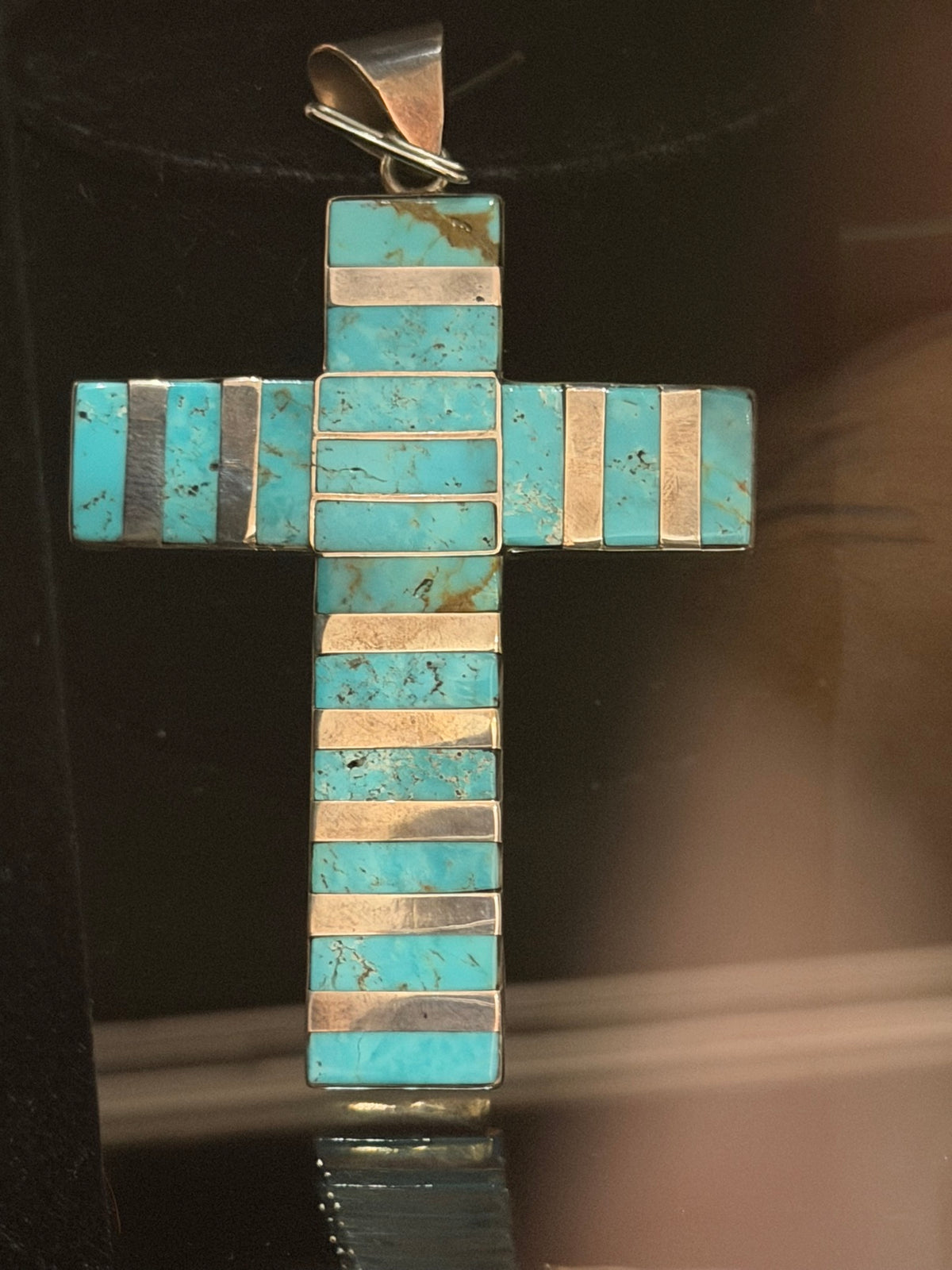 Wholesale Order Only - Striped Turquoise Inlay Cross Pendant | Sterling Silver - Regul Silver
