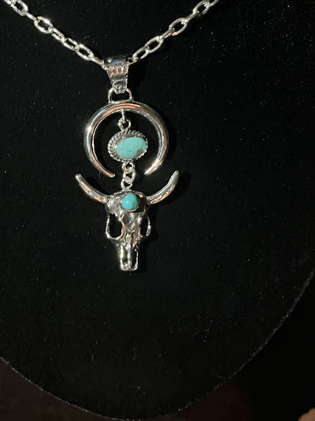 Turquoise Crescent Longhorn Bull Skull Necklace - Connie Consignment