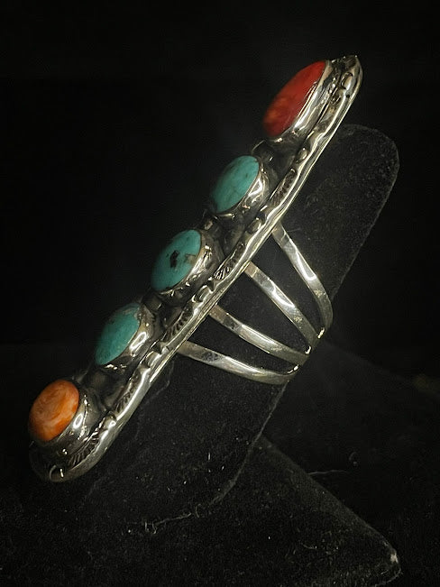 One Of A Kind Six Stone Turquoise And Spiny Oyster Ring | Real Turquoise