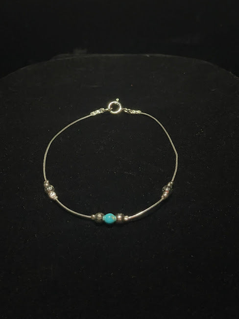 Delicate Sterling Bracelet| Tiny Turquoise Bead - Regul Silver