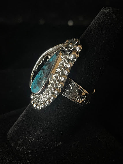 Teardrop Shaped Turquoise Stone Feathered Artisan | Genuine Ring - Regul Silver