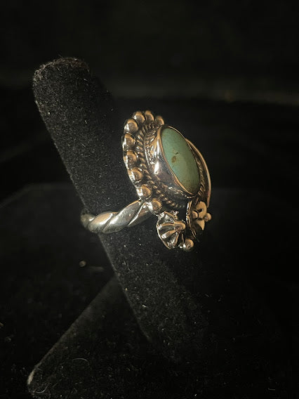 Genuine Turquoise Oval Shaped Artisan Ring - Regul Silver
