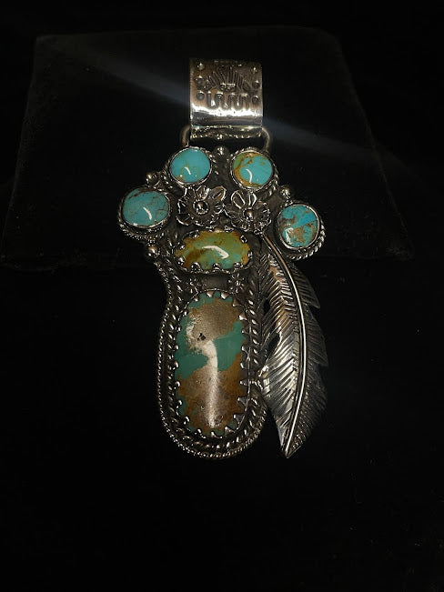 Southwest Style Feather Pendant | Unique Shades of Authentic Sonoran Turquoise - Regul Silver