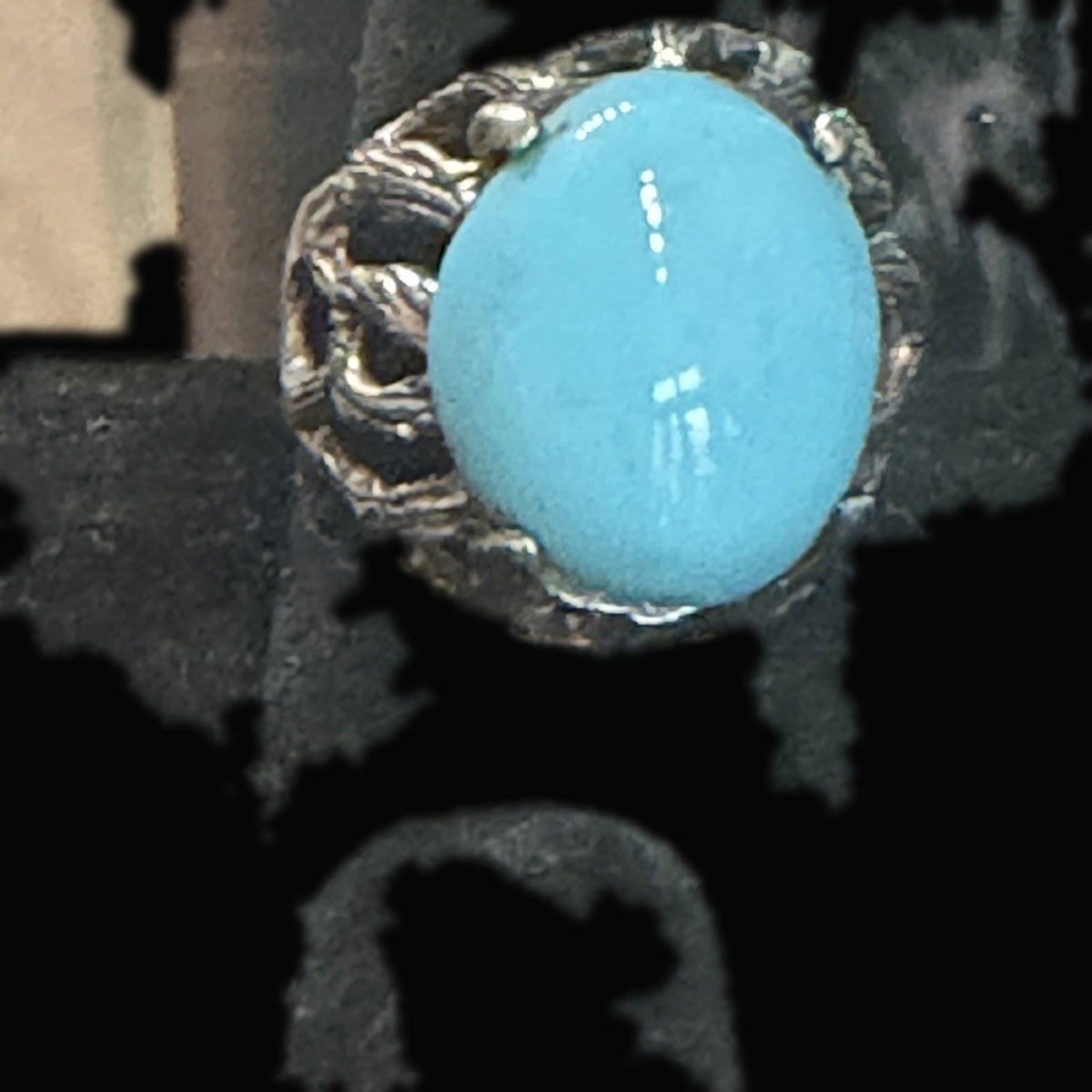 Genuine Turquoise Oval Ring — large oval of the palest, cleanest sky-blue turquoise