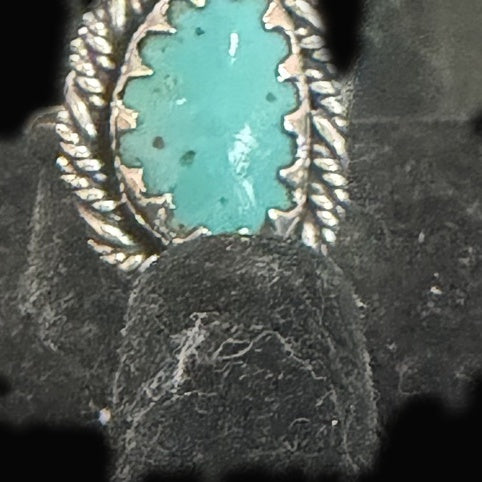 Genuine Turquoise Oval Ring — blue-green oval dusted with tiny dark star-like specks