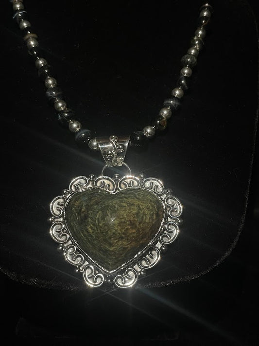 Manto Huichol Rainbow Obsidian Heart| Genuine Gemstone Necklaces - Regul Silver