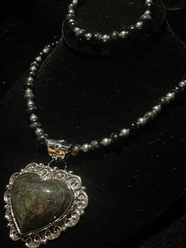 Manto Huichol Rainbow Obsidian Heart| Genuine Gemstone Necklaces - Regul Silver