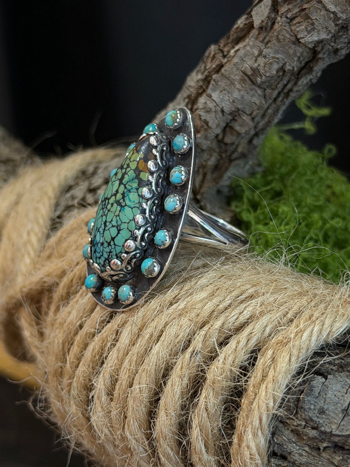 Kingman Mine Turquoise Large Teardrop Ring