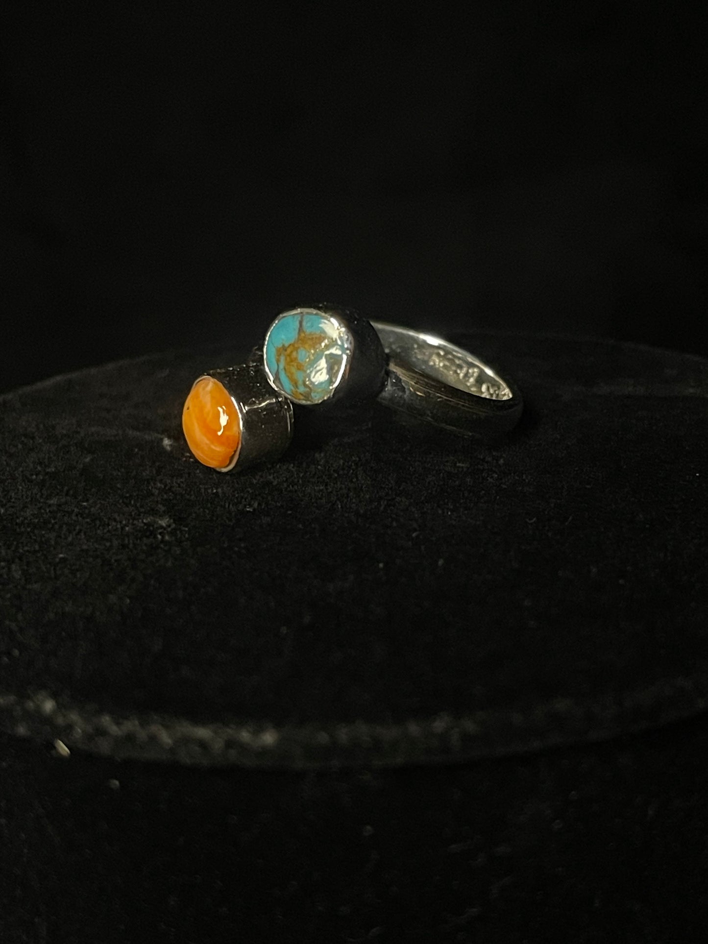 Two Stone Adjustable Real Turquoise Rings|Tiny Twins - Regul Silver