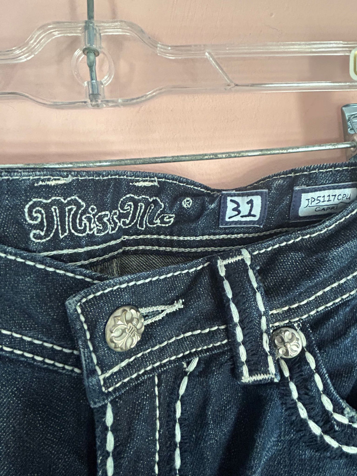 Label view of embroidered Jeans for Women, Black Wash Wing Pockets, Miss Me