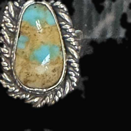 Back view of turquoise Ring, Sterling Silver, Tyrone, Teardrop Solitaire, Size 7