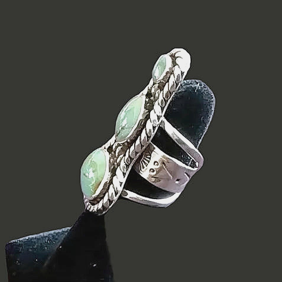 Detail view of turquoise Ring, Sterling Silver, Sonoran Turquoise, Multi-Stone, Size 6