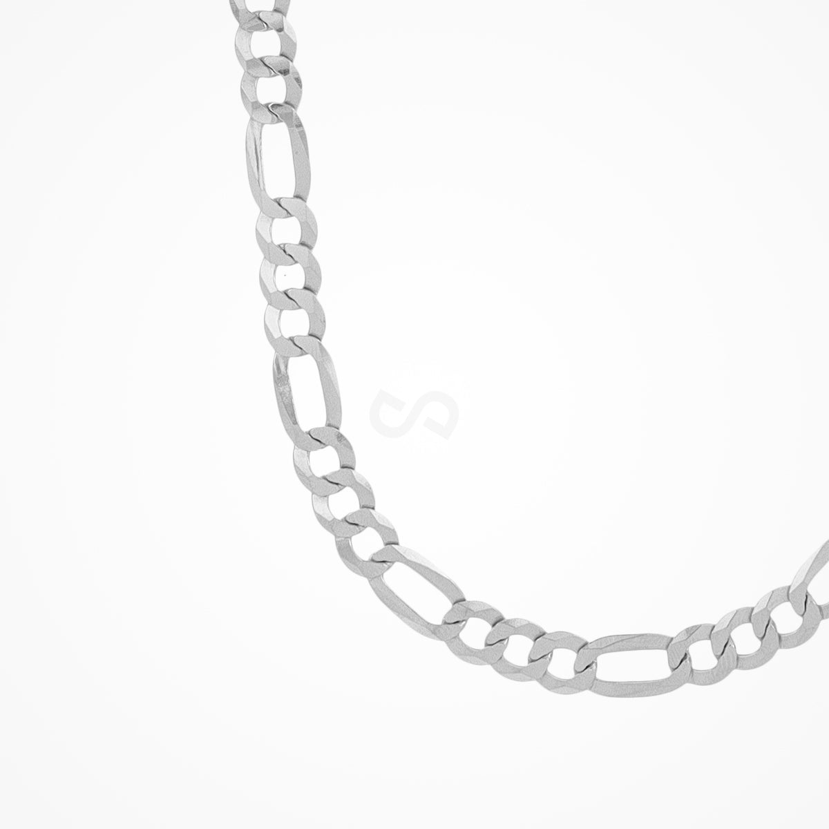 DESMOS figaro chain necklace in sterling silver with rhodium plate, links draped close