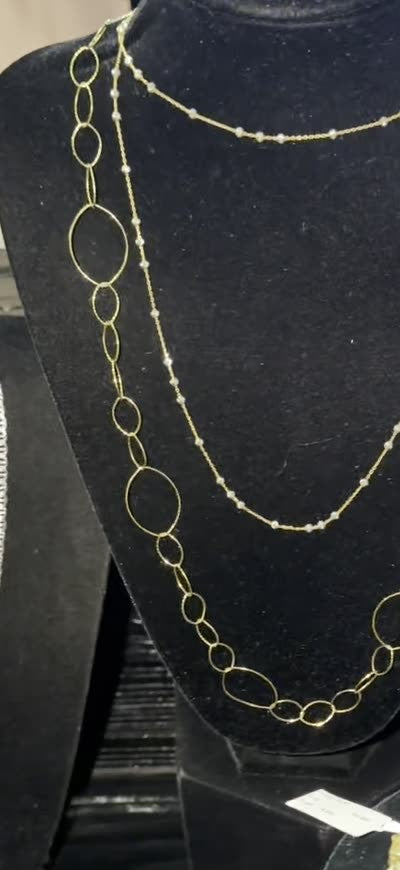 DESMOS oval link chain necklace in 18k gold-plated sterling silver, photographed in the DESMOS case at Regul Silver