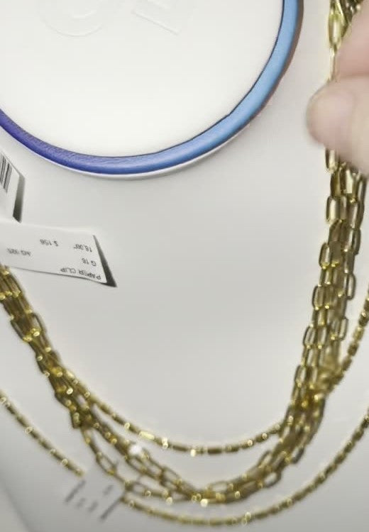 DESMOS paperclip chain necklace in 18k gold-plated sterling silver, photographed in the DESMOS case at Regul Silver