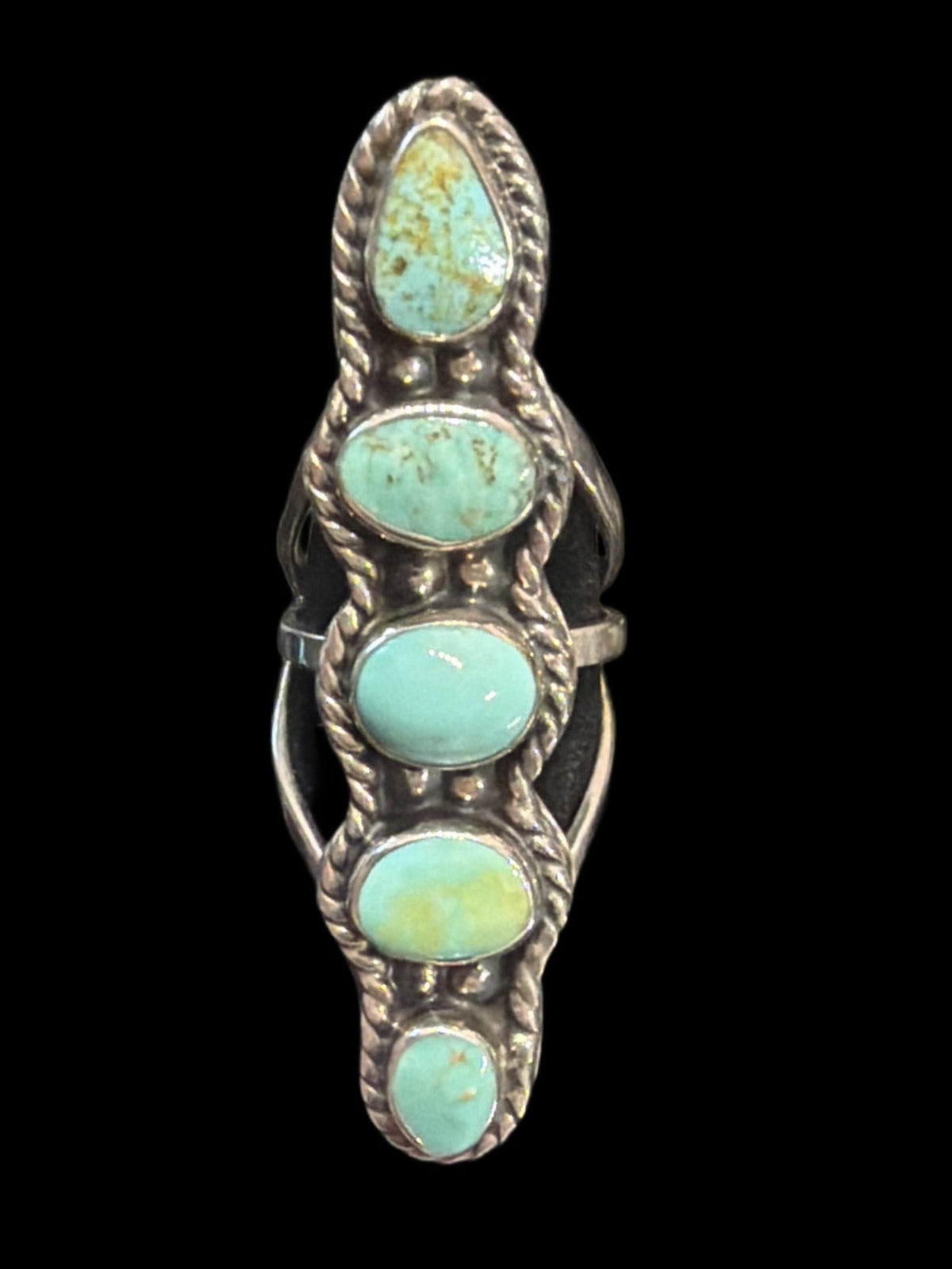 Tyrone Turquoise 5-Stone Rope Ring | Size 7.5 | Sterling Silver