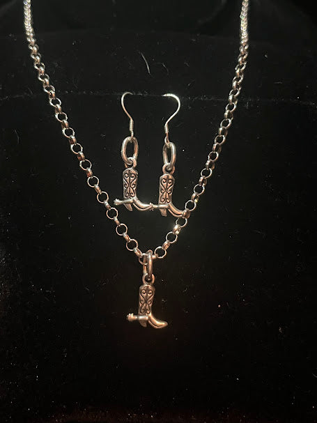 Sterling silver cowboy boot earrings - the pair shown with its matching boot necklace, sold separately