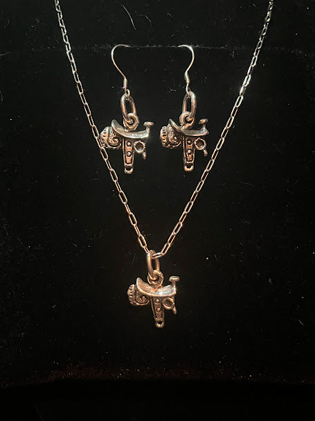 Sterling silver saddle charm earrings - the pair shown with its matching saddle necklace, sold separately