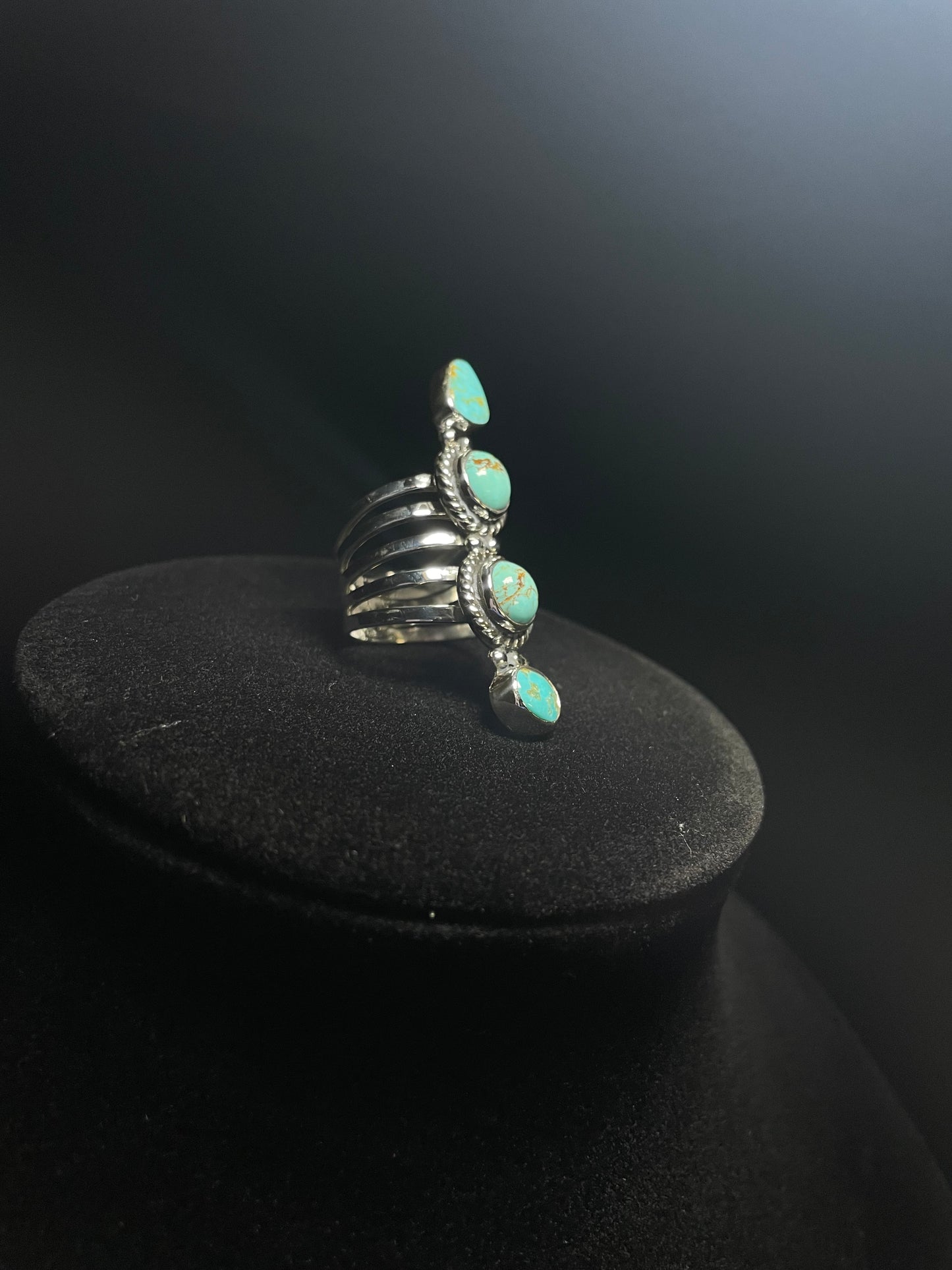 Premium Quality 4-Stone Genuine Turquoise Sterling Silver Ring - Regul Silver