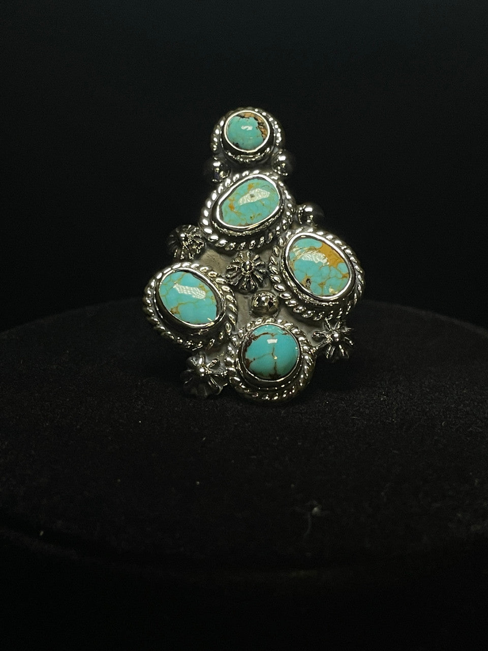 Handcrafted Five Stone Genuine Sonoran Turquoise Southwest Style Ring - Regul Silver