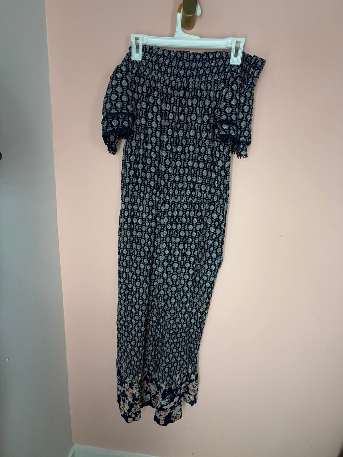 Xhilaration Navy Medallion Print Maxi Dress, Size L - full length on hanger