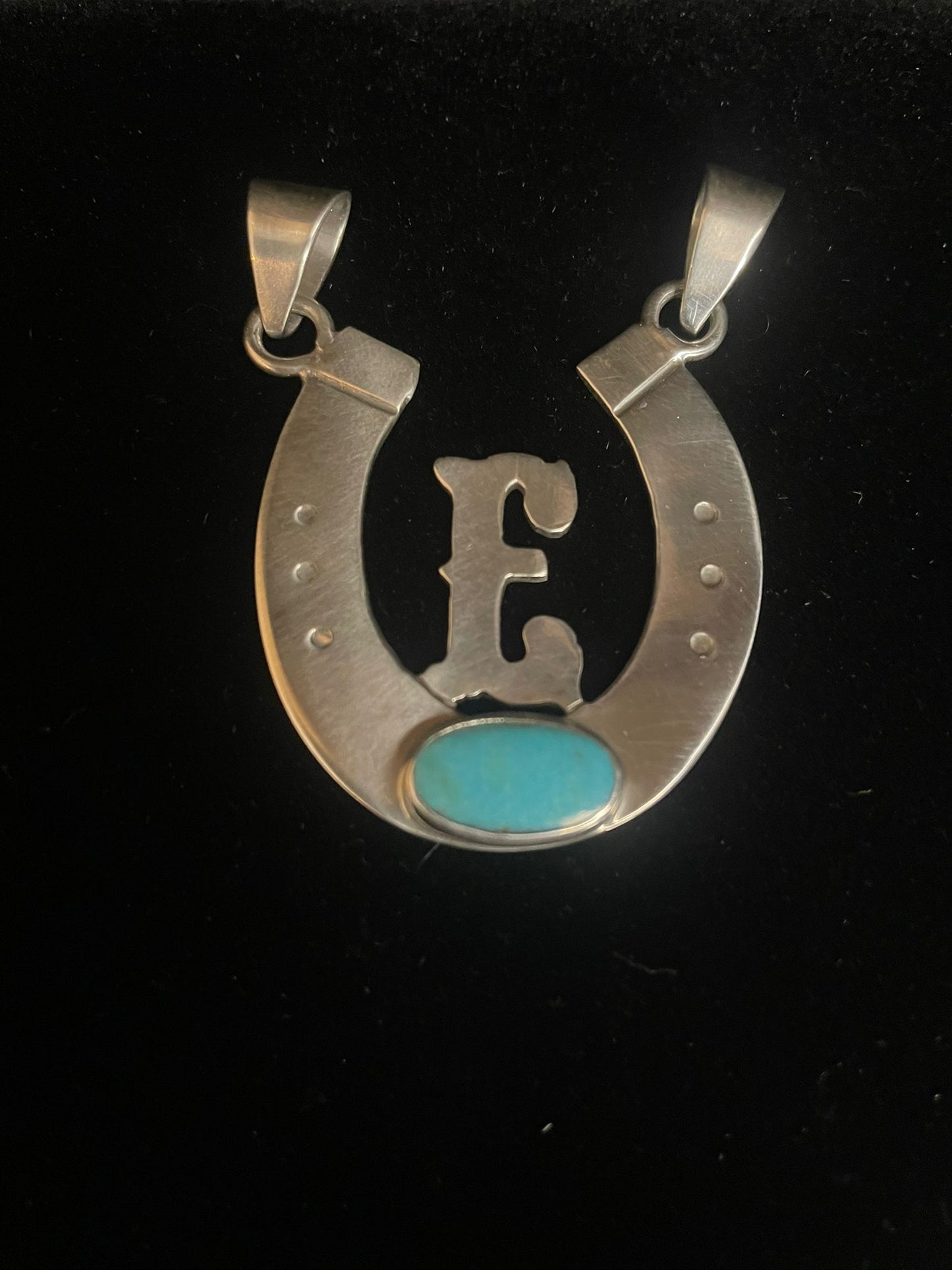Initial Pendant with Genuìne Turquoise Gemstone –  Horseshoe - Regul Silver