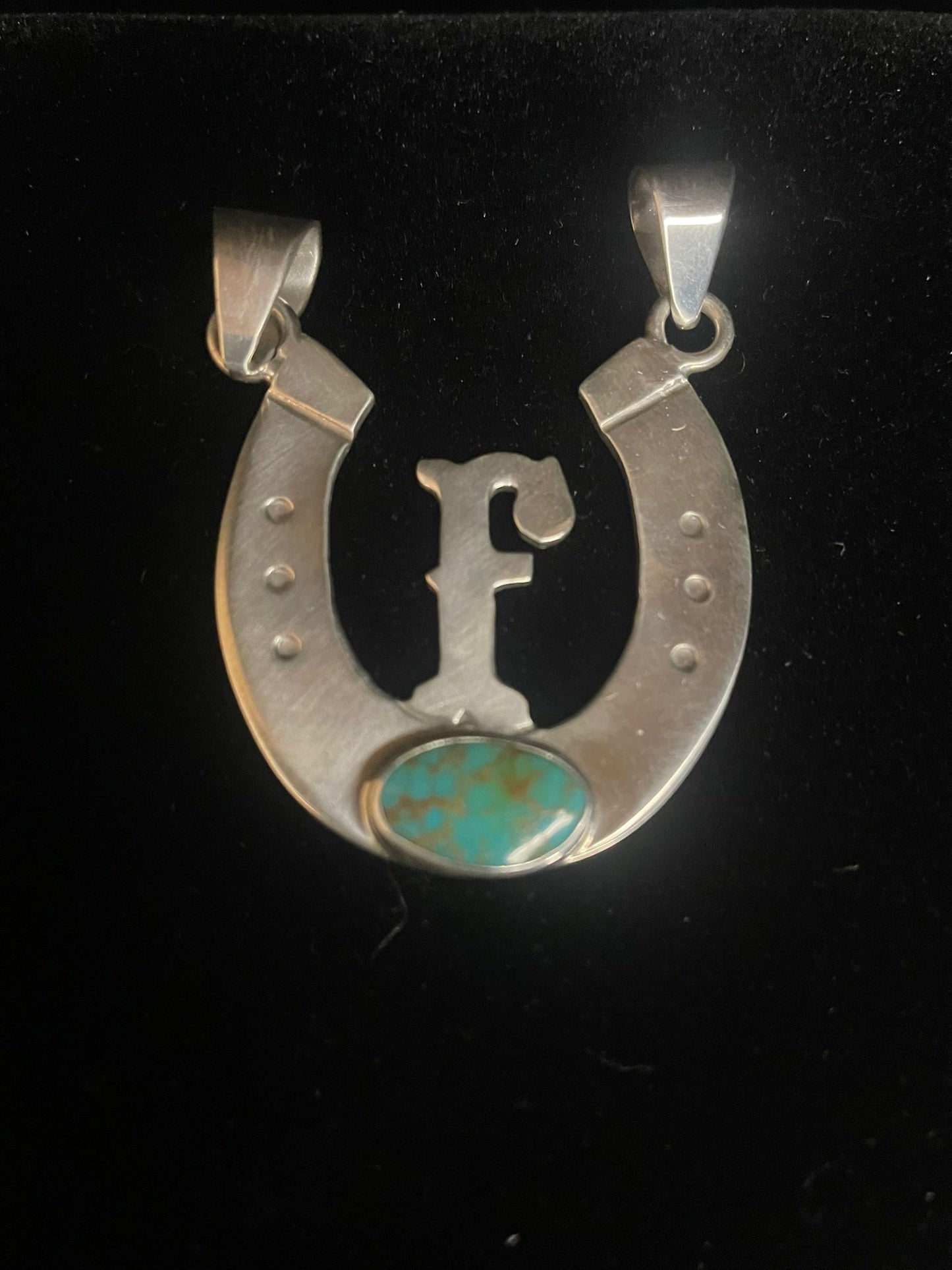 Initial Pendant with Genuìne Turquoise Gemstone –  Horseshoe - Regul Silver