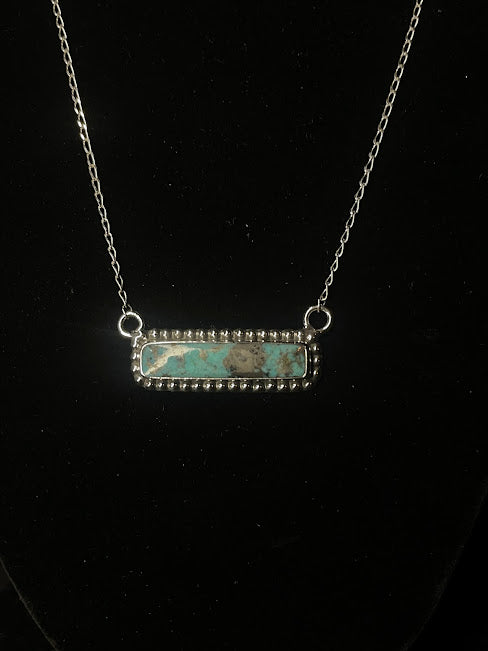 Delicate Rectangle Turquoise Bar Necklace - Regul Silver