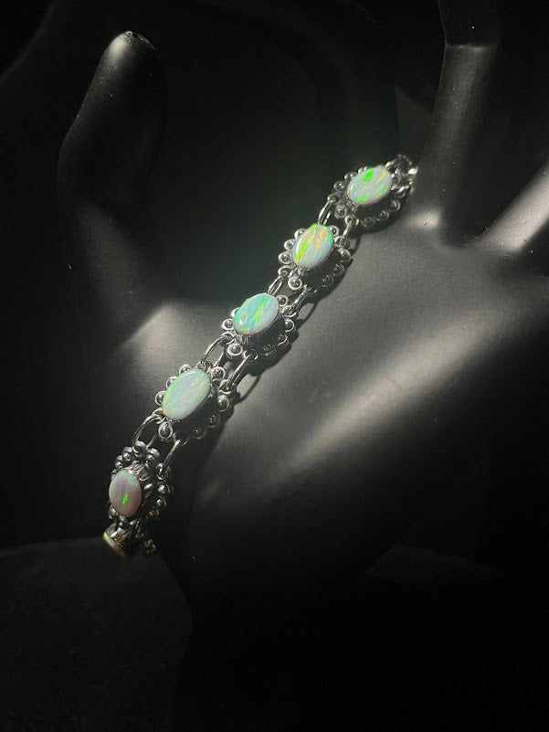Shop Sterling Silver Lab Opal Inlay Western Style Bracelets - Regul Silver