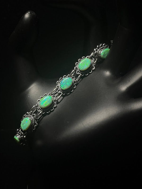 Shop Sterling Silver Lab Opal Inlay Western Style Bracelets - Regul Silver
