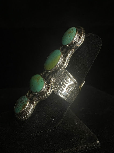 Handcrafted Unique Four Stone Genuine Turquoise Rings | One Of A Kind | Adjustable - Regul Silver